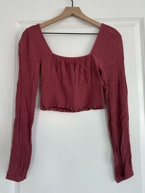 La Hearts Long Sleeve Square Neck Crop Top in Dusty Rose